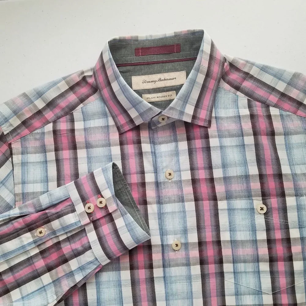 Tommy Bahama Plaid Button Front Long‎ Sleeve Shirt Mens Size Small